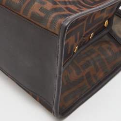 Fendi Brown Zucca Mesh and Leather Small Peekaboo Defender Pouch