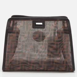Fendi Brown Zucca Mesh and Leather Small Peekaboo Defender Pouch