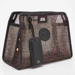 Fendi Brown Zucca Mesh and Leather Small Peekaboo Defender Pouch