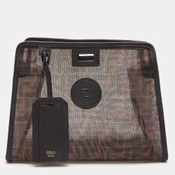 Fendi Brown Zucca Mesh and Leather Small Peekaboo Defender Pouch