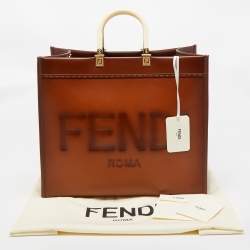 مملوكة مسبقًا حقيبة يد توتس فندي شوبر صن شاين  جلد بني كبيرة