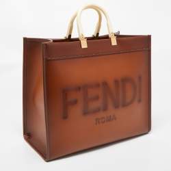 مملوكة مسبقًا حقيبة يد توتس فندي شوبر صن شاين  جلد بني كبيرة