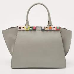 Pre Owned Fendi Grey Leather Medium Studded 3Jours Tote