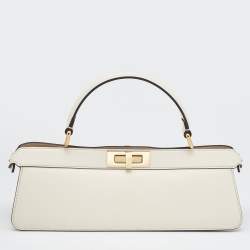 Pre Owned Fendi Ivory Leather Peekaboo ISeeuU Stretch Top Handle Bag