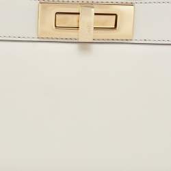 Pre Owned Fendi Ivory Leather Peekaboo ISeeuU Stretch Top Handle Bag