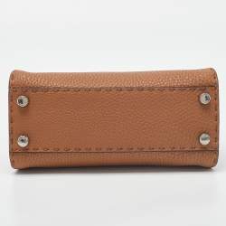 Pre Owned Fendi Brown Selleria Leather Mini Peekaboo Top Handle Bag