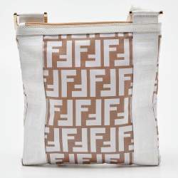 Pre Owned Fendi White/Beige Zucca Nylon and Leather Crossbody Bag