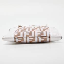 Pre Owned Fendi White/Beige Zucca Nylon and Leather Crossbody Bag