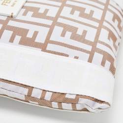 Pre Owned Fendi White/Beige Zucca Nylon and Leather Crossbody Bag