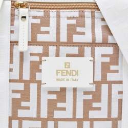 Pre Owned Fendi White/Beige Zucca Nylon and Leather Crossbody Bag