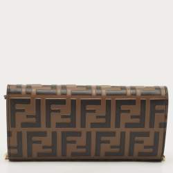 مملوكة مسبقًا Fendi Tobacco Zucca Embossed Leather FF Flap Wallet on Chain