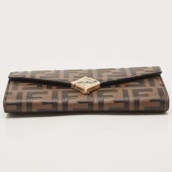 مملوكة مسبقًا Fendi Tobacco Zucca Embossed Leather FF Flap Wallet on Chain