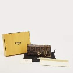 مملوكة مسبقًا Fendi Tobacco Zucca Embossed Leather FF Flap Wallet on Chain