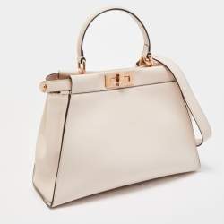 Pre Owned Fendi Light Pink Leather Medium Peekaboo Top Handle Bag