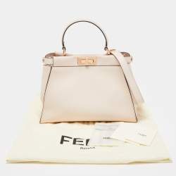 Pre Owned Fendi Light Pink Leather Medium Peekaboo Top Handle Bag
