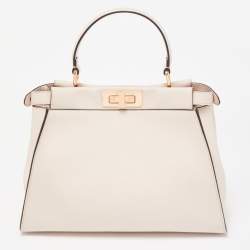 Pre Owned Fendi Light Pink Leather Medium Peekaboo Top Handle Bag
