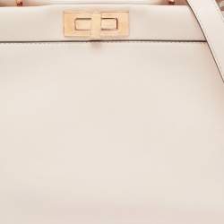Pre Owned Fendi Light Pink Leather Medium Peekaboo Top Handle Bag