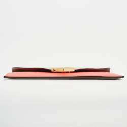Pre Owned Fendi Beige/Red Leather  FF Diamond Flat Pouch 