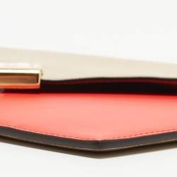 Pre Owned Fendi Beige/Red Leather  FF Diamond Flat Pouch 