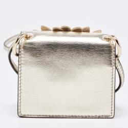 Pre Owned Fendi Gold Leather Micro Flower Kan I Crossbody Bag