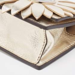 Pre Owned Fendi Gold Leather Micro Flower Kan I Crossbody Bag