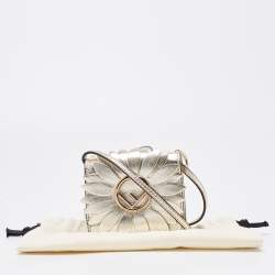Pre Owned Fendi Gold Leather Micro Flower Kan I Crossbody Bag