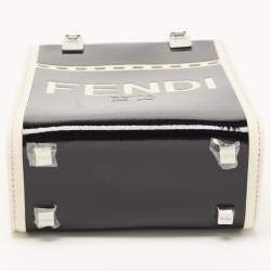 Pre Owned Fendi Black/Cream Patent Leather and Canvas Mini Sunshine Tote
