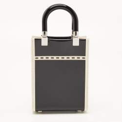 Pre Owned Fendi Black/Cream Patent Leather and Canvas Mini Sunshine Tote