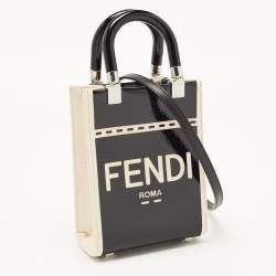 Pre Owned Fendi Black/Cream Patent Leather and Canvas Mini Sunshine Tote