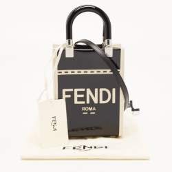 Pre Owned Fendi Black/Cream Patent Leather and Canvas Mini Sunshine Tote