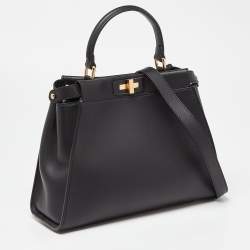 Pre Owned Fendi Black Leather Medium Peekaboo Iconic Top Handle Bag