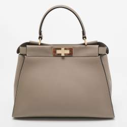 Pre Owned Fendi Grey Leather Medium Peekaboo Top Handle Bag