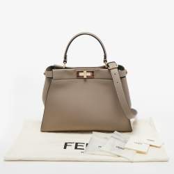 Pre Owned Fendi Grey Leather Medium Peekaboo Top Handle Bag
