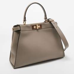 Pre Owned Fendi Grey Leather Medium Peekaboo Top Handle Bag