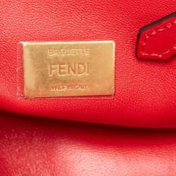 Fendi Red FF Embossed Leather Midi Chain Baguette Bag