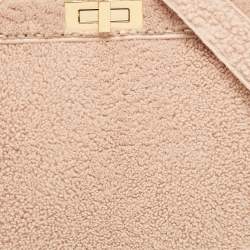 Pre Owned Fendi Dusty Pink Shearling Large Peekaboo ISeeU Top Handle Bag