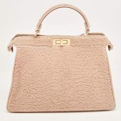 Pre Owned Fendi Dusty Pink Shearling Large Peekaboo ISeeU Top Handle Bag