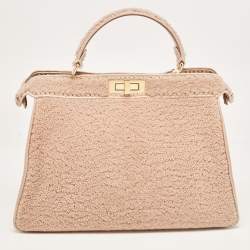 Fendi Dusty Pink Shearling Large Peekaboo ISeeU Top Handle Bag