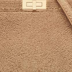 Pre Owned Fendi Brown Sheep Shearling Medium Peekaboo ISeeU Top Handle Bag