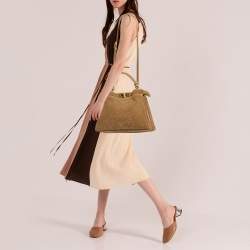 Pre Owned Fendi Brown Sheep Shearling Medium Peekaboo ISeeU Top Handle Bag