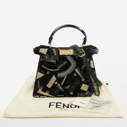 Pre Owned Fendi Navy Blue Velvet Medium Printed Peekaboo ISeeU Top Handle Bag