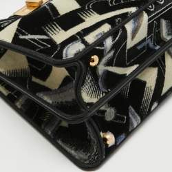 Pre Owned Fendi Navy Blue Velvet Medium Printed Peekaboo ISeeU Top Handle Bag