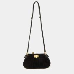 Pre Owned Fendi Black Velvet Small Peekaboo Click Shoulder Bag
