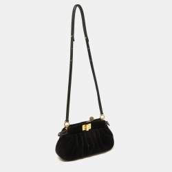 Pre Owned Fendi Black Velvet Small Peekaboo Click Shoulder Bag