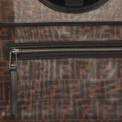 Pre Owned Fendi Tobacco Zucca Mesh and Leather Runaway Shopper Tote