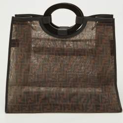 Pre Owned Fendi Tobacco Zucca Mesh and Leather Runaway Shopper Tote