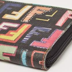 Pre Owned Fendi Multicolor Zucca Coated Canvas Zip Around Wallet