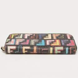 Pre Owned Fendi Multicolor Zucca Coated Canvas Zip Around Wallet