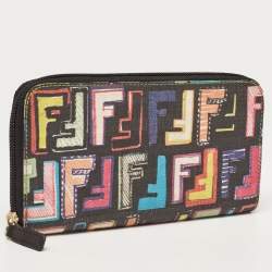 Pre Owned Fendi Multicolor Zucca Coated Canvas Zip Around Wallet