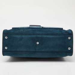 Pre Owned Fendi Blue Watersnake Leather and Suede Regular Peekaboo Top Handle Bag